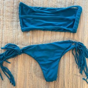 MIKOH Mykonos swimsuit cheeky side tie bottoms and strapless top set. Both XL.